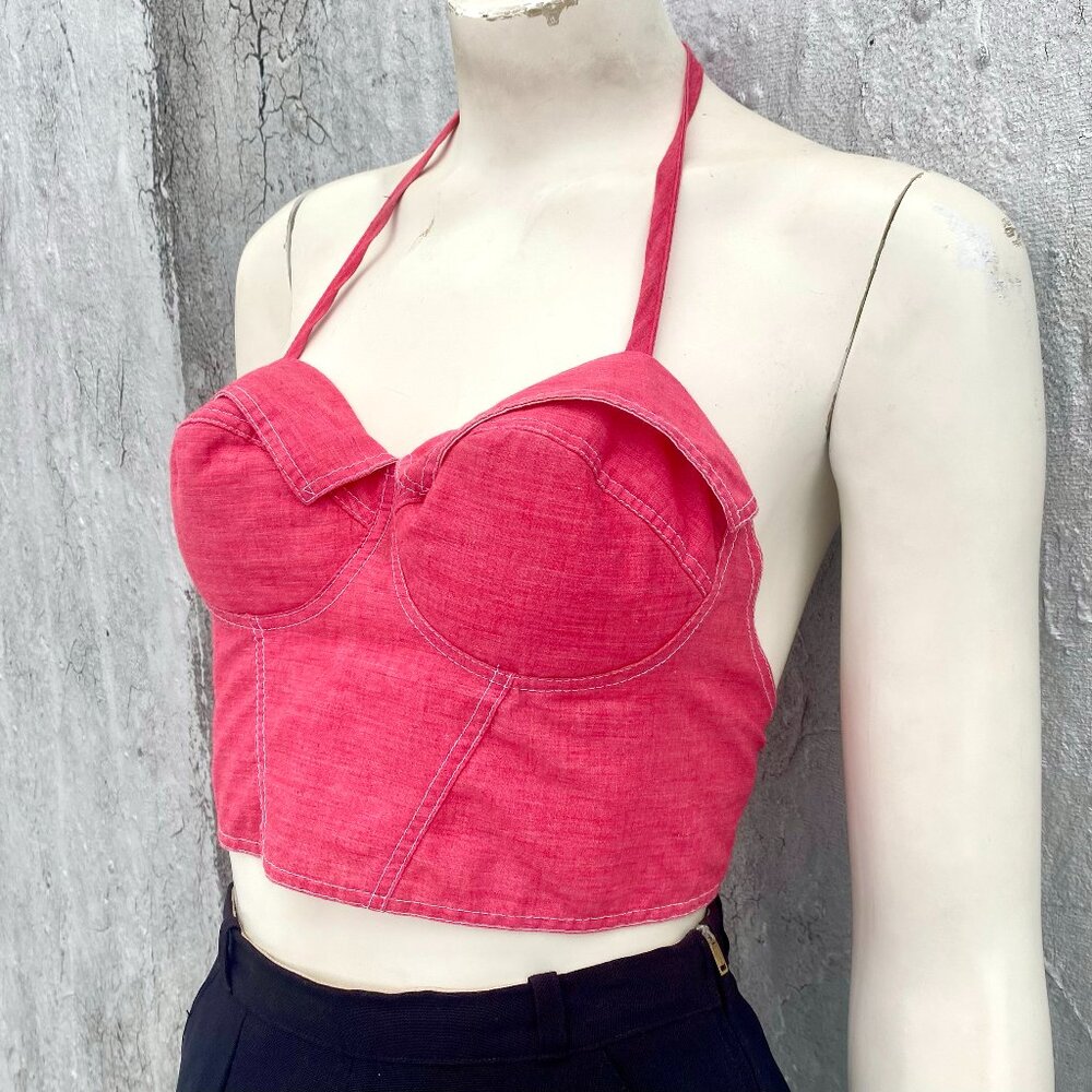 Vintage 1940s Halter Top 1950s Padded Bustier Crop Top Size XXS XS S